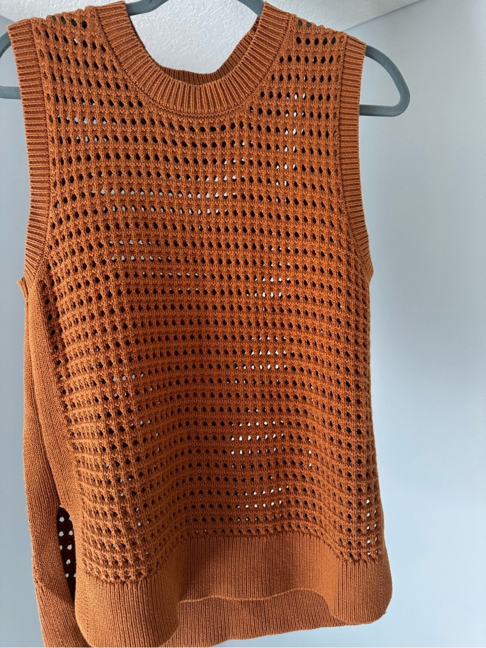 Varley Open-Knit Sleeveless Sweater Vest in Rust Orange - Picture 2 of 3
